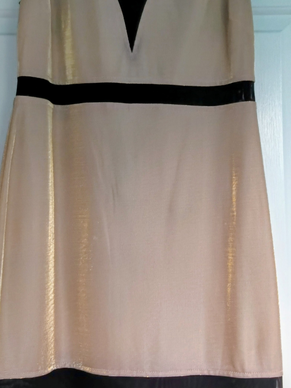 Stunning Beige and Black V-Neck Women's Dress